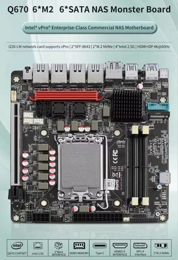 인텔 VPro Q670 NAS 마더보드 최대 6개 NV - Lga 1700 Ddr5 Itx Motherboard 리뷰 및 가격
